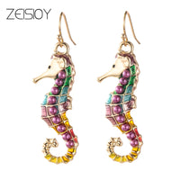 Zeisioy Golden Sea Horse Pendant Necklace Earrings - Proshot Bazaar