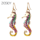 Zeisioy Golden Sea Horse Pendant Necklace Earrings - Proshot Bazaar