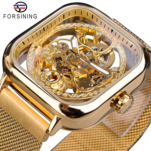 Mechanical Automatic Self-Wind Transparent Fashion Mesh Steel Men Wristwatch - Proshot Bazaar