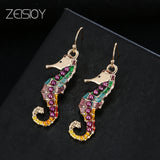 Zeisioy Golden Sea Horse Pendant Necklace Earrings - Proshot Bazaar