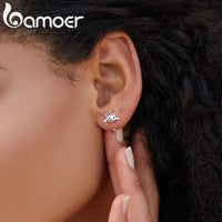 BAMOER Genuine 925 Sterling Silver Minimalist Cute Tail Stud Earrings - Proshot Bazaar