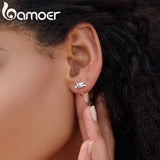BAMOER Genuine 925 Sterling Silver Minimalist Cute Tail Stud Earrings - Proshot Bazaar