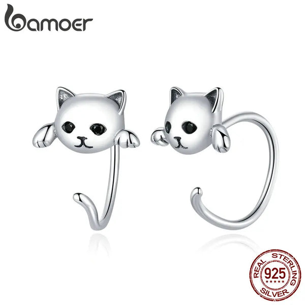 BAMOER Genuine 925 Sterling Silver Minimalist Cute Tail Stud Earrings - Proshot Bazaar