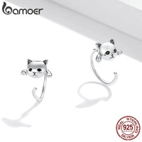 BAMOER Genuine 925 Sterling Silver Minimalist Cute Tail Stud Earrings - Proshot Bazaar
