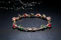 Leaf Chain & Link Bracelet With Red & Green AAA Zircon - Bracelets - Proshot Bazaar