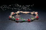 Leaf Chain & Link Bracelet With Red & Green AAA Zircon - Bracelets - Proshot Bazaar