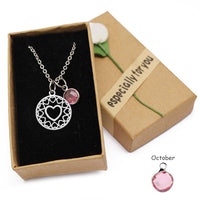 Love Heart Mom Necklace With Crystal Birthstone Pendant - Necklaces - Proshot Bazaar