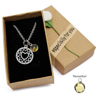 Love Heart Mom Necklace With Crystal Birthstone Pendant - Necklaces - Proshot Bazaar