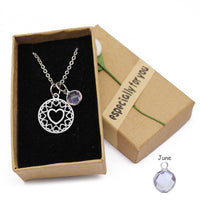 Love Heart Mom Necklace With Crystal Birthstone Pendant - Necklaces - Proshot Bazaar