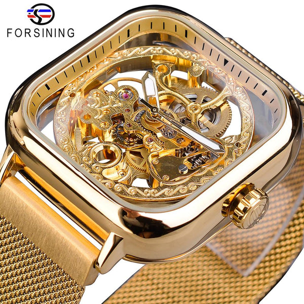 Mechanical Automatic Self-Wind Transparent Fashion Mesh Steel Men Wristwatch - Watches - Proshot Bazaar