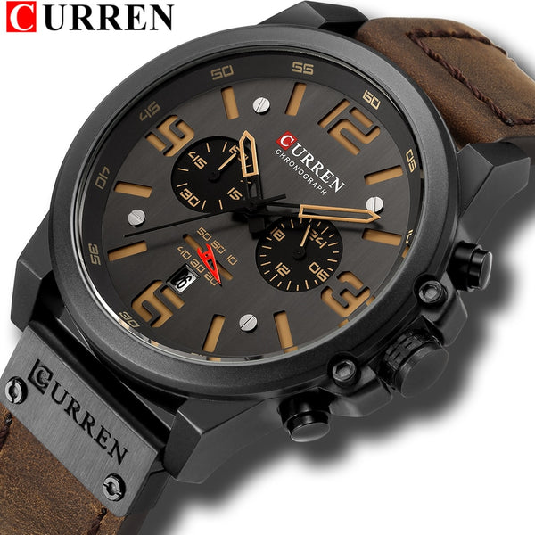 CURREN Waterproof Sport Chronograph Quartz Genuine Leather Men's Watch - Watches - Proshot Bazaar