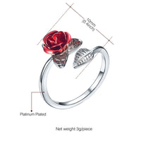 U7 Red Rose Garden Flower Leaves Open Ring - Rings - Proshot Bazaar