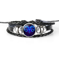 12 Constellation Zodiac Sign Black Braided Leather Bracelet - Bracelets - Proshot Bazaar