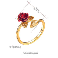 U7 Red Rose Garden Flower Leaves Open Ring - Rings - Proshot Bazaar