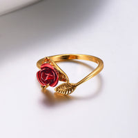 U7 Red Rose Garden Flower Leaves Open Ring - Rings - Proshot Bazaar