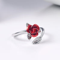 U7 Red Rose Garden Flower Leaves Open Ring - Rings - Proshot Bazaar