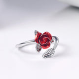 U7 Red Rose Garden Flower Leaves Open Ring - Rings - Proshot Bazaar