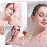 U7 Red Rose Garden Flower Leaves Open Ring - Rings - Proshot Bazaar
