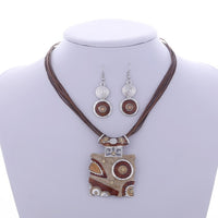 ZOSHI Fashion African Leather Chain Enamel Gem Jewelry Set - Necklaces - Proshot Bazaar