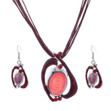 ZOSHI Fashion African Leather Chain Enamel Gem Jewelry Set - Necklaces - Proshot Bazaar