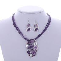 ZOSHI Fashion African Leather Chain Enamel Gem Jewelry Set - Necklaces - Proshot Bazaar