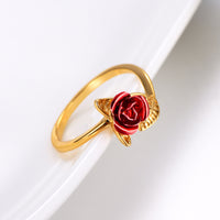 U7 Red Rose Garden Flower Leaves Open Ring - Rings - Proshot Bazaar