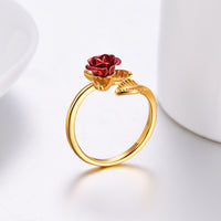 U7 Red Rose Garden Flower Leaves Open Ring - Rings - Proshot Bazaar