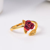 U7 Red Rose Garden Flower Leaves Open Ring - Rings - Proshot Bazaar