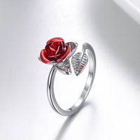 U7 Red Rose Garden Flower Leaves Open Ring - Rings - Proshot Bazaar