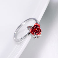 U7 Red Rose Garden Flower Leaves Open Ring - Rings - Proshot Bazaar