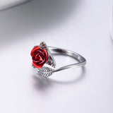 U7 Red Rose Garden Flower Leaves Open Ring - Rings - Proshot Bazaar