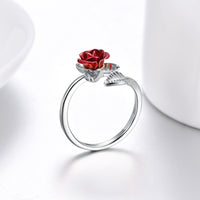 U7 Red Rose Garden Flower Leaves Open Ring - Rings - Proshot Bazaar