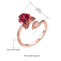 U7 Red Rose Garden Flower Leaves Open Ring - Rings - Proshot Bazaar