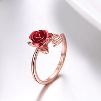 U7 Red Rose Garden Flower Leaves Open Ring - Rings - Proshot Bazaar