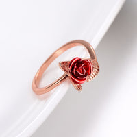 U7 Red Rose Garden Flower Leaves Open Ring - Rings - Proshot Bazaar