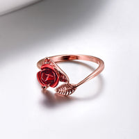 U7 Red Rose Garden Flower Leaves Open Ring - Rings - Proshot Bazaar