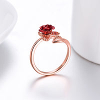 U7 Red Rose Garden Flower Leaves Open Ring - Rings - Proshot Bazaar