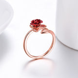 U7 Red Rose Garden Flower Leaves Open Ring - Rings - Proshot Bazaar