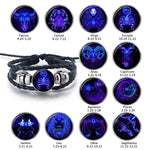 12 Constellation Zodiac Sign Black Braided Leather Bracelet - Bracelets - Proshot Bazaar